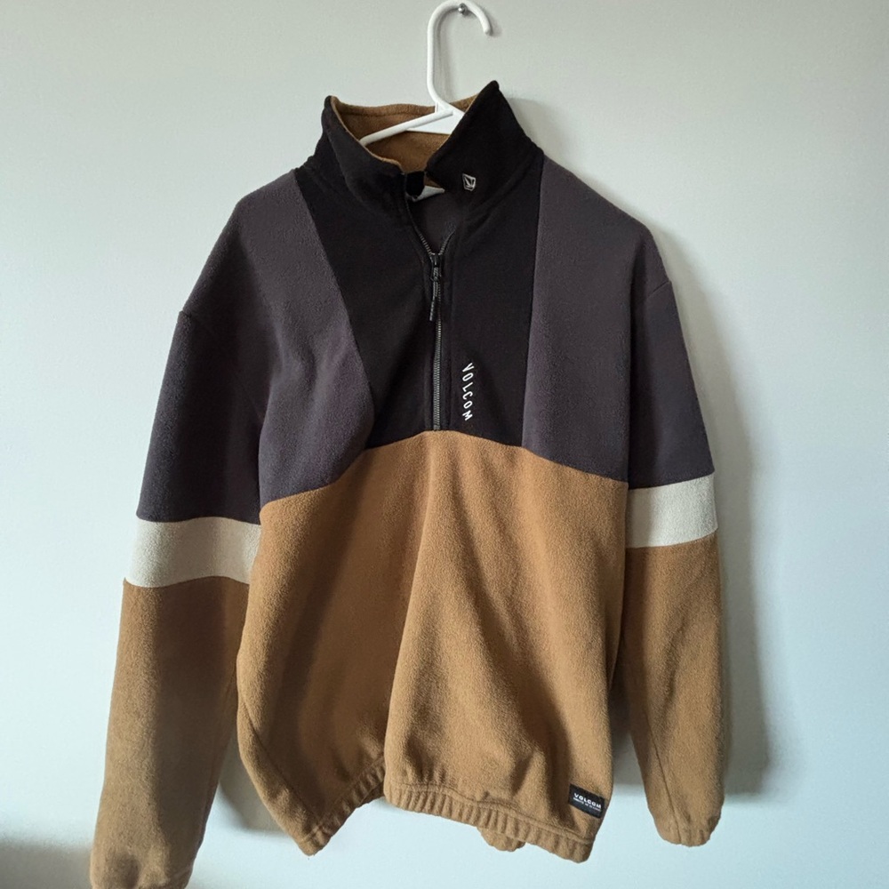 Volcom Men's Zip Up Sweater - Black, Gray, and Brown